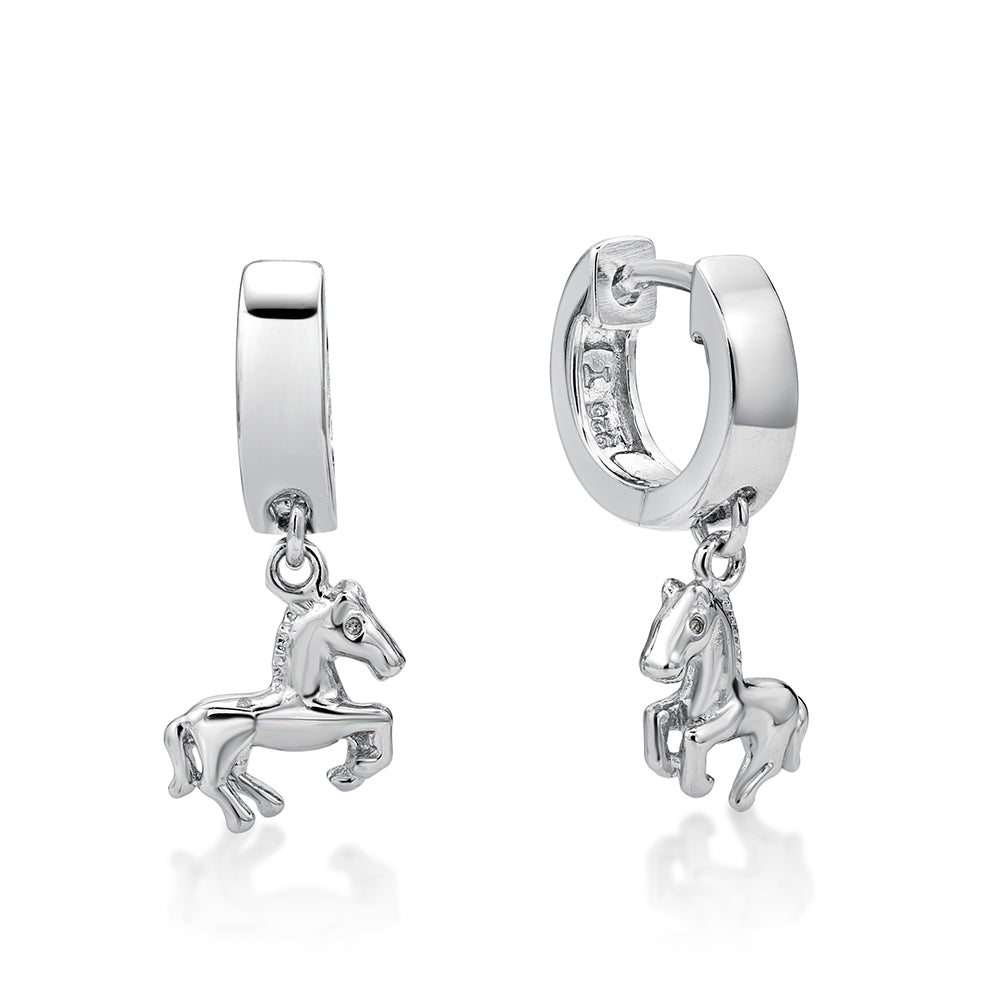 Sterling Silver Horse Huggies Earrings