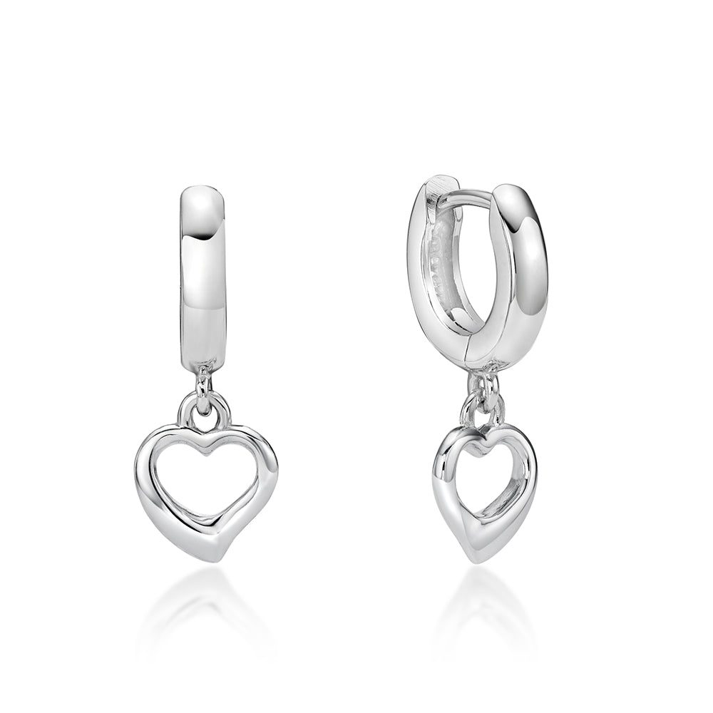 Sterling Silver Heart Drop Huggies