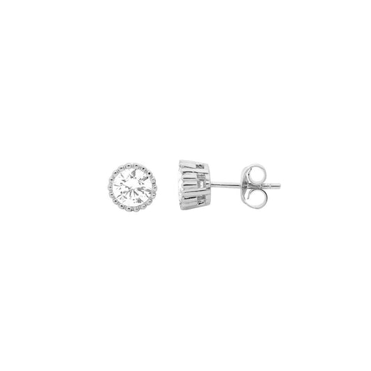 SS 4mm WH CZ Crown Set Earrings - RRP $45