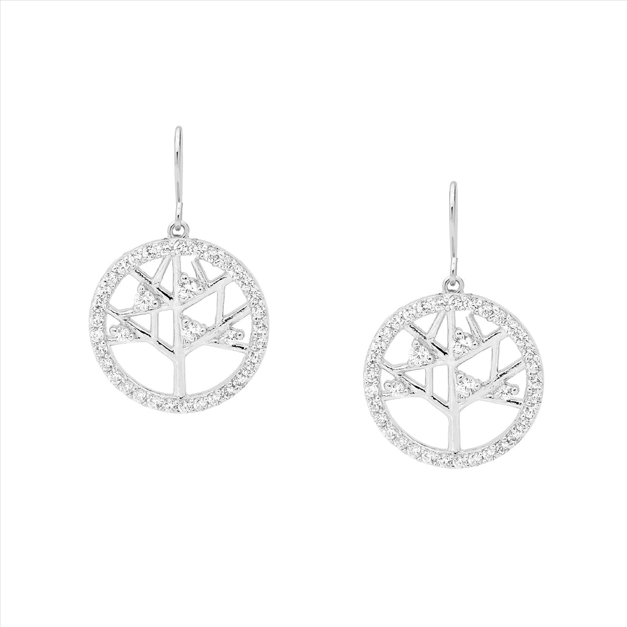 SS WH CZ 12mm Tree of Life Earrings w/ CZ Surround - RRP $99