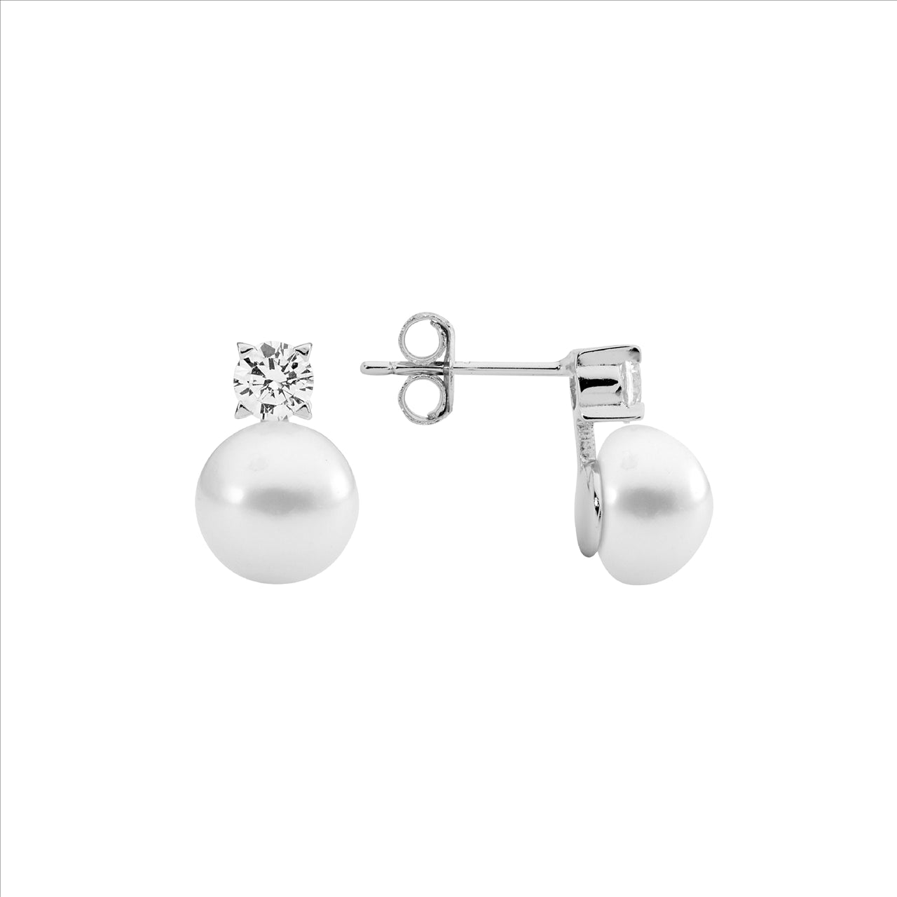 SS 4mm claw set wh cz, 8.5mm freshwater pearl earrings - RRP $69 - B/O