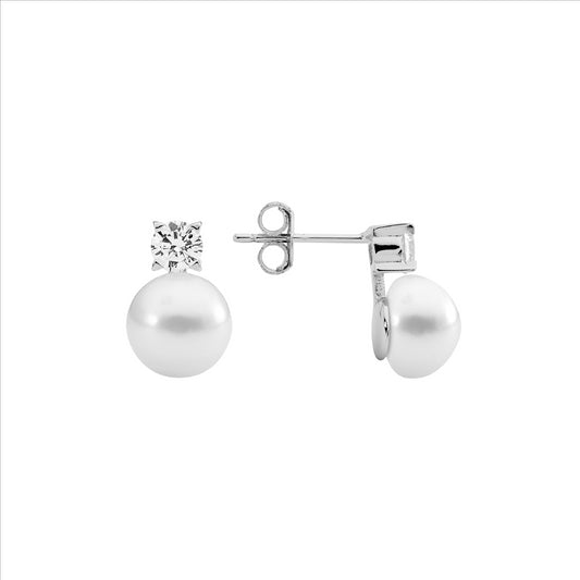 SS 4mm claw set wh cz, 8.5mm freshwater pearl earrings - RRP $69 - B/O