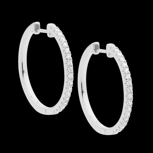 SS WH CZ 25mm Hoop Earrings - RRP $129
