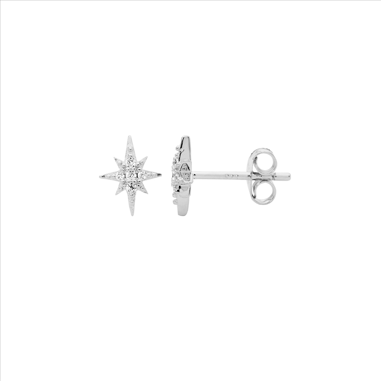 Sterling Silver White Cubic Zirconia Star Stud Earrings