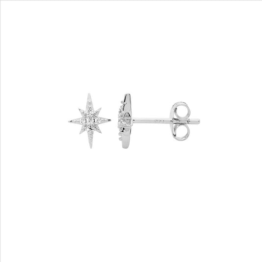 Sterling Silver White Cubic Zirconia Star Stud Earrings