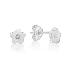 Sterling Silver Toon Flower With Cz Set In The Centre Of The Flower Studs