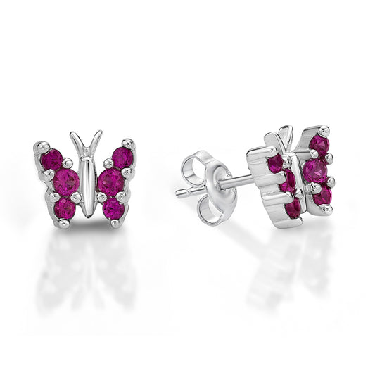 Sterling Silver Red Butterfly Stud Earrings