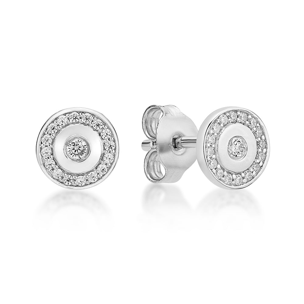 Sterling Silver Bezel Ctr, Bead Cluster Stud Earrings