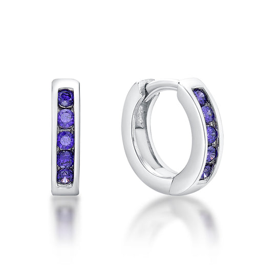 Sterling Silver Purple channel set Huggies