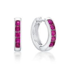 Sterling Silver Red Chnlset 2.6 X 11Mm Huggie Earrings