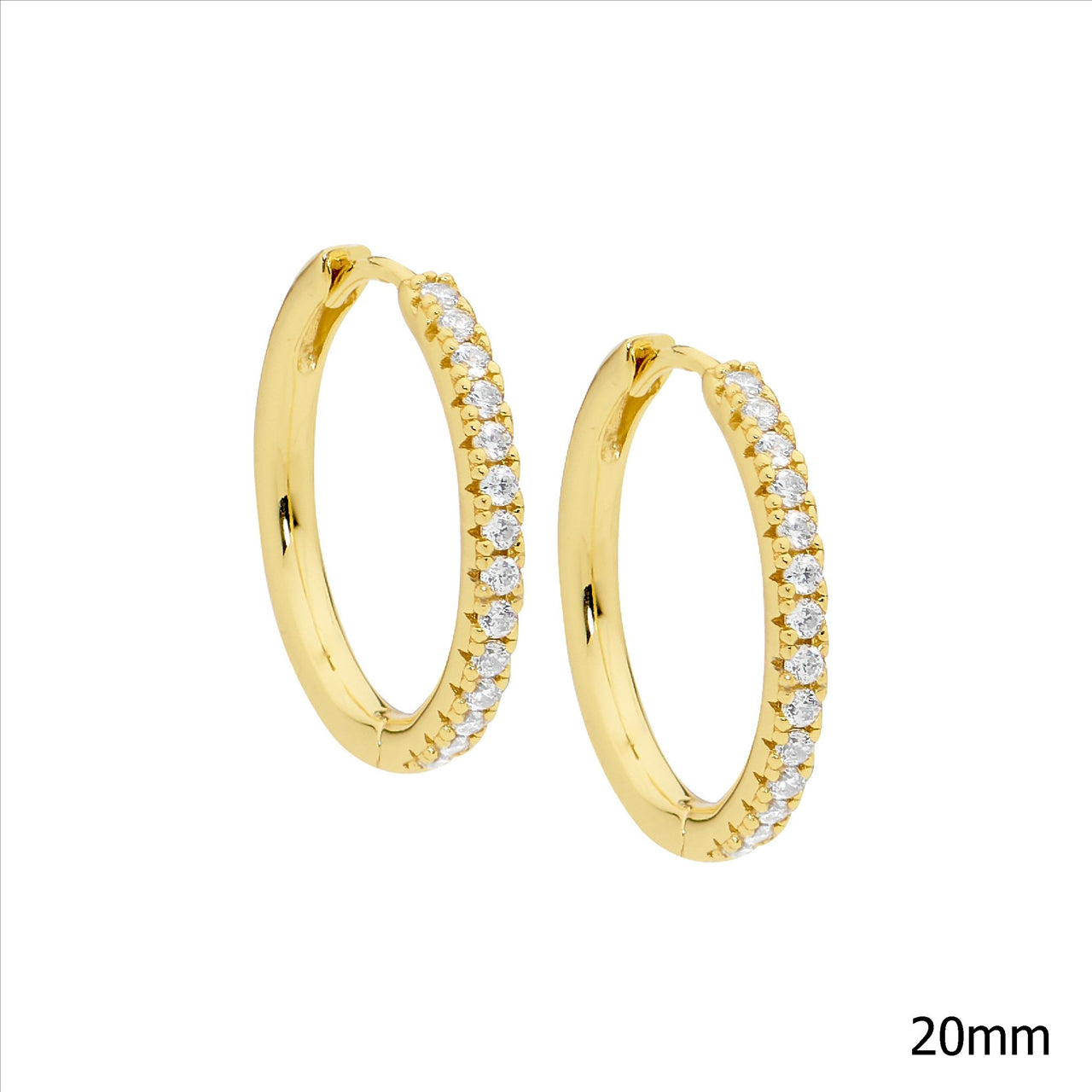 Sterling Silver White Cubic Zirconia 20Mm Gold Plated Hoop Earrings
