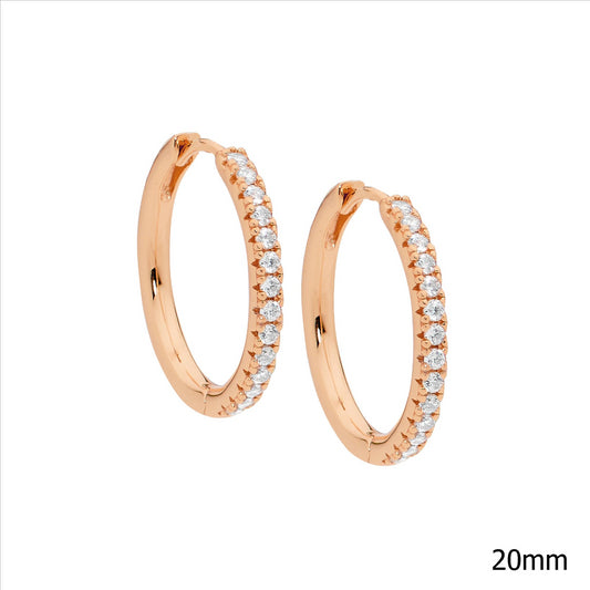 Sterling Silver 20Mm Cubic Zirconia Rose Gold Plated Huggies