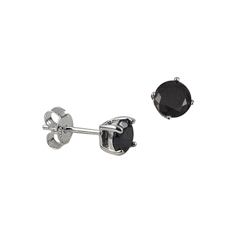 Sterling Silver 4Mm Black Cubic Zirconia Studs