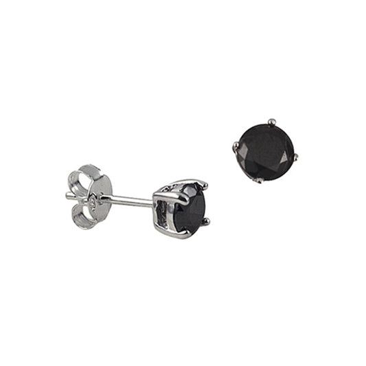 Sterling Silver 4Mm Black Cubic Zirconia Studs