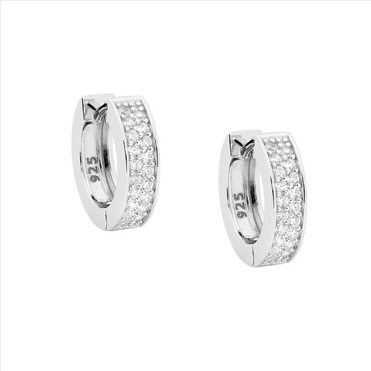 Sterling silver cubic zirconia double row pave huggie earrings