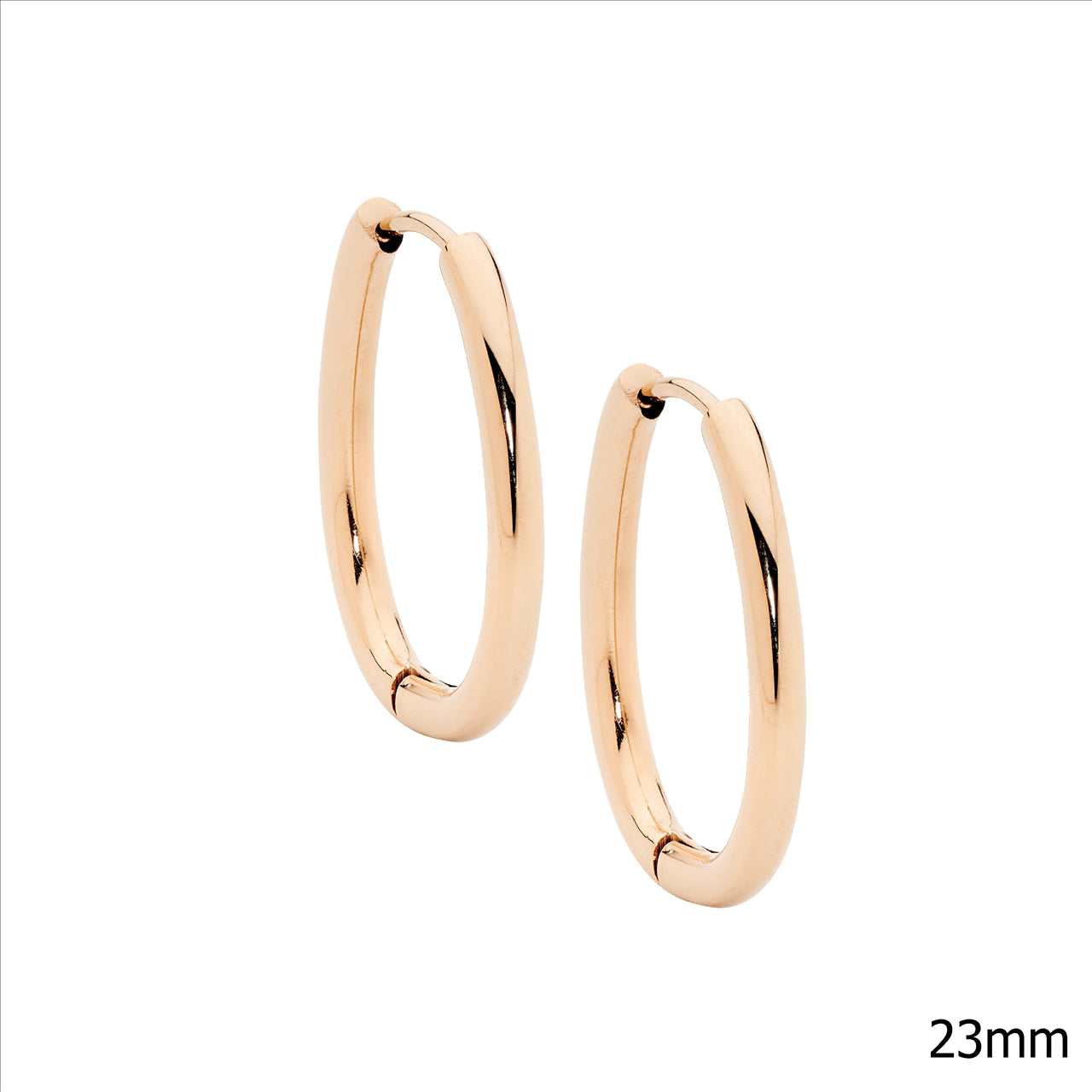 Stainless steel oval 23mm tube hoop earrings, rose gold IP plated