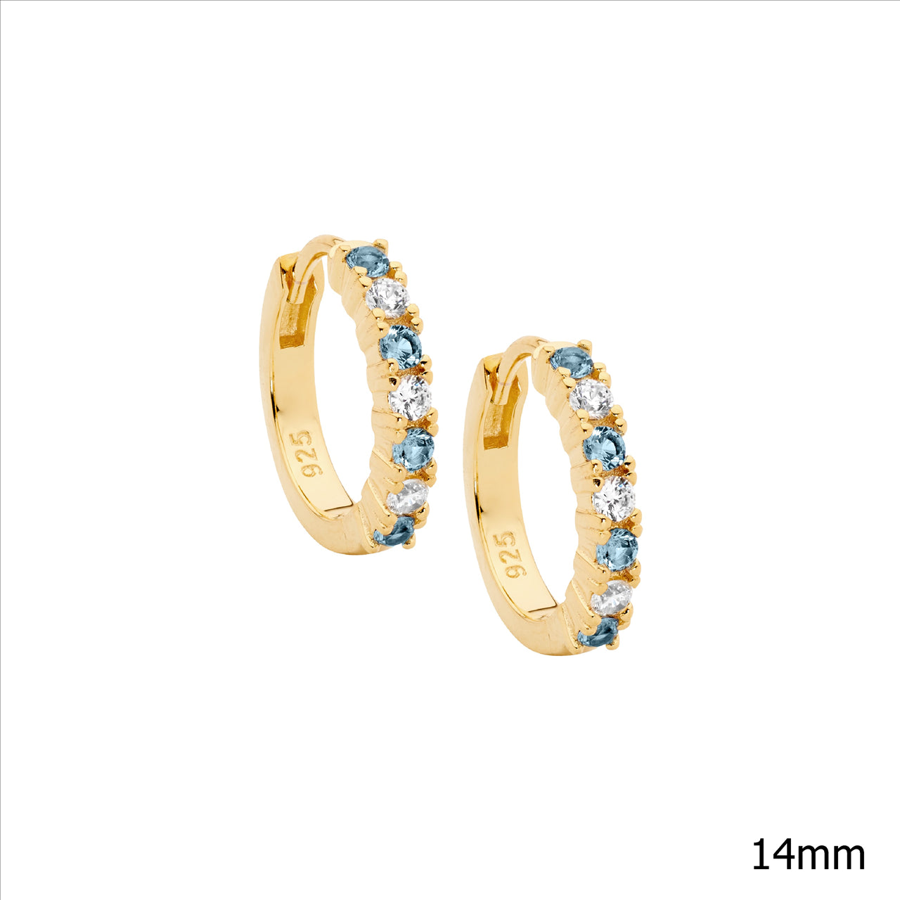 Sterling Silver Spinel And White Cubic Zironia 14Mm Hoop Earrings With Gold Plaiting