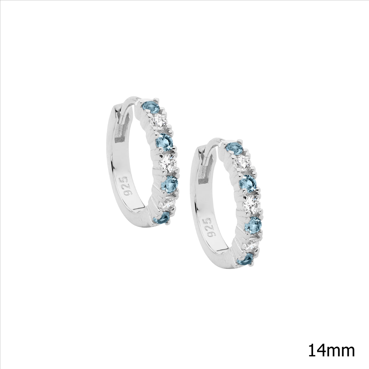 Sterling Silver Spinel And White Cubic Zirconia14mm Hoop Earrings