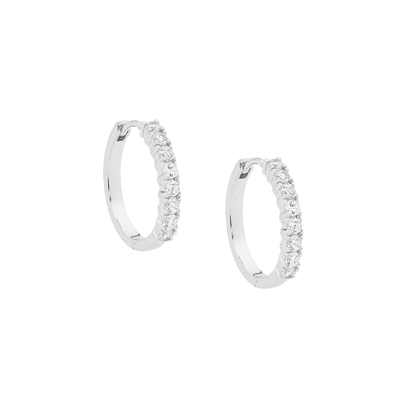 Sterling Silver White Cubic Zirconia 15Mm Hoop Earrings