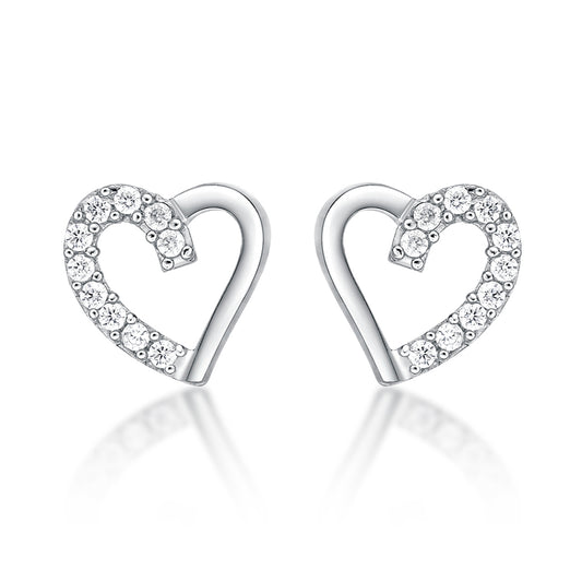 Sterling Silver Heart 10 X Cubic Zirconia Stud Earring.
