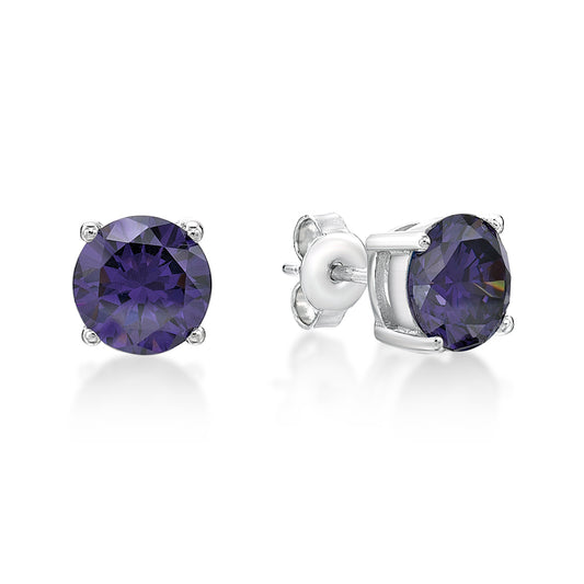 Sterling Silver Purple Cubic Zirconia Stud Earrings