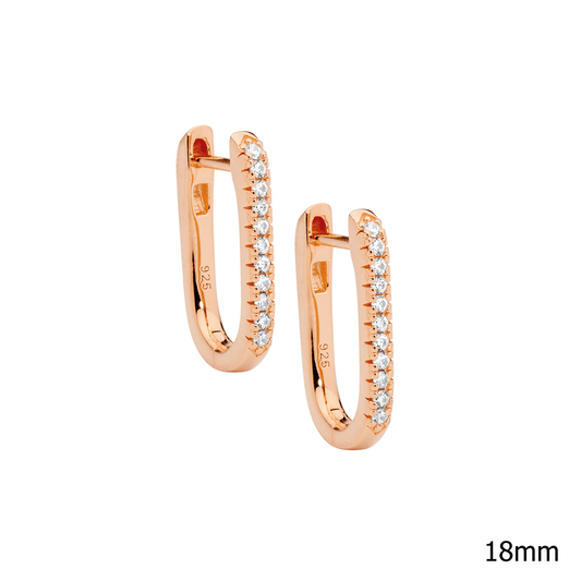 Ss Wh Cz 18Mm Oval Hoop Earrings W/Rose Gold Plating