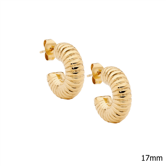 Stainless Steel Corrugated 17Mm Hoop Earrings, Gold Ip Plated