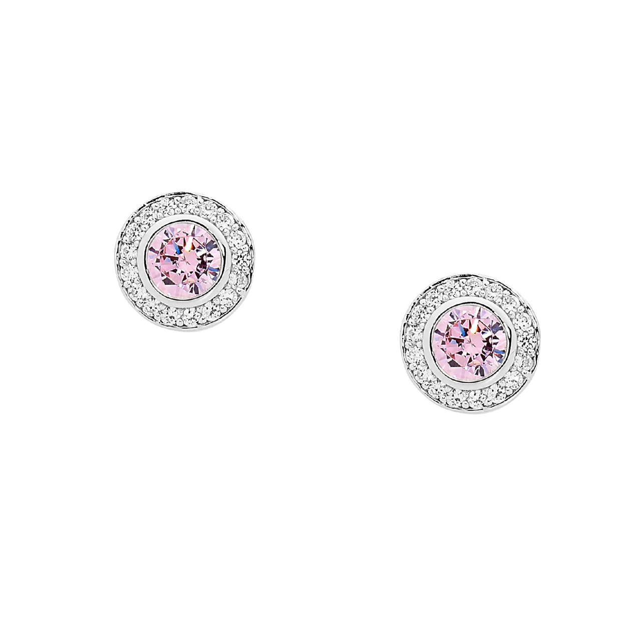 Ss Round Light Pink Cz Sol. W/Wh Cz Claw Surround Earrings