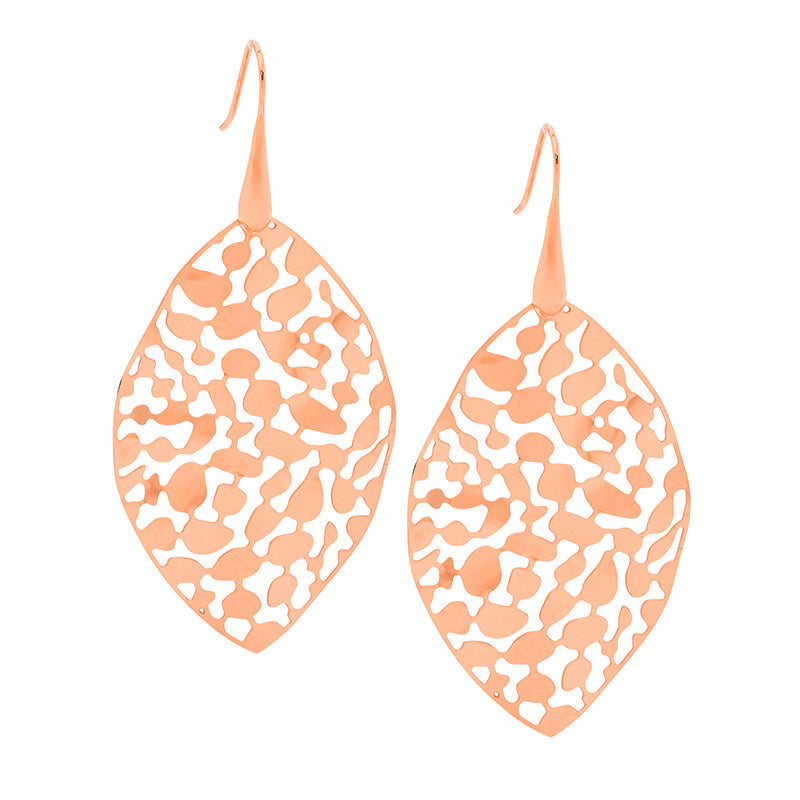 Stainless Steel 50Mm Leaf Earrings Shp/Hook W/Rose Gold Ip Plating