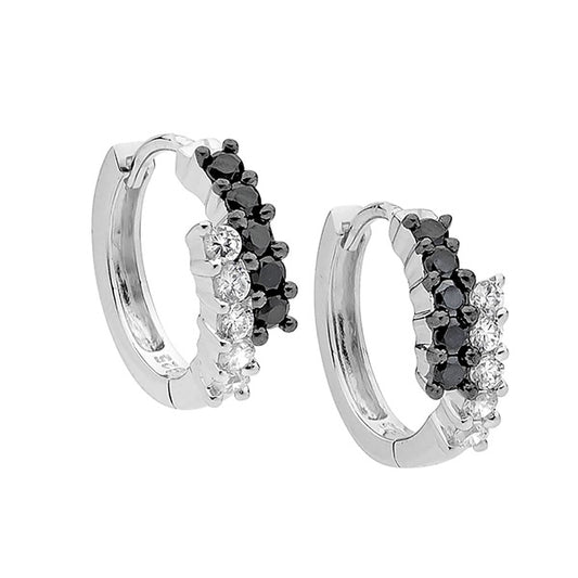 Sterling Silver White And White Cubic Zirconia Double Split Row 14Mm Hoop Earrings