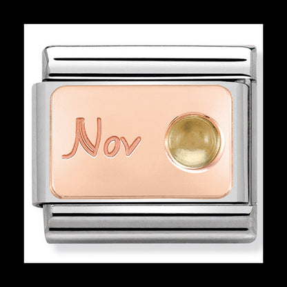 NOM-430508 11- ROSE GOLD STONE OF MONTH Composable classic st/st, & 9ct rose gold (Nov Citrine)