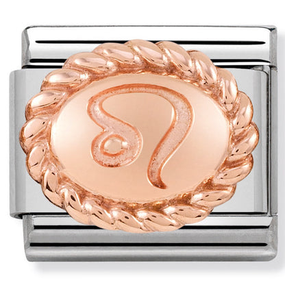 Nomination stainless steel and 9 ct rose gold zodiac Leo
