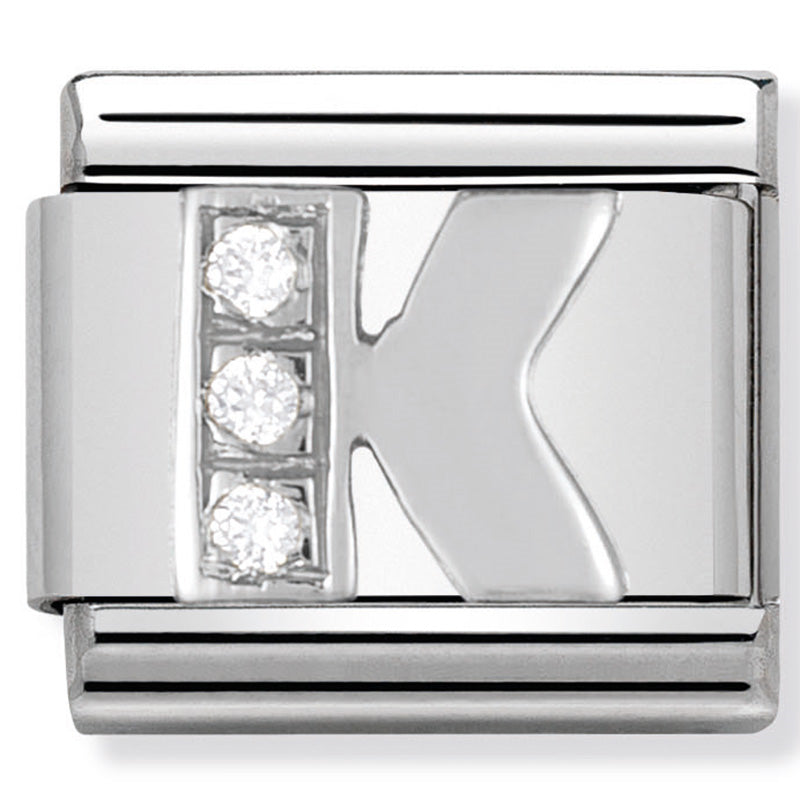 NOM-330301 11 COMP Classic ALPHABET st/steel, CZ & silver 925 (Letter K)
