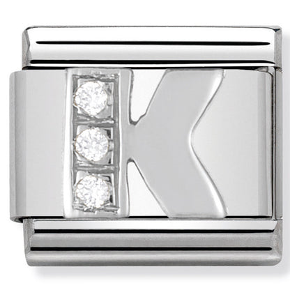 NOM-330301 11 COMP Classic ALPHABET st/steel, CZ & silver 925 (Letter K)