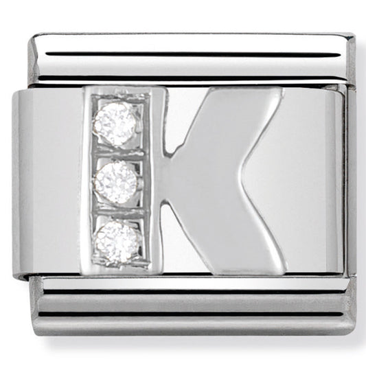 NOM-330301 11 COMP Classic ALPHABET st/steel, CZ & silver 925 (Letter K)