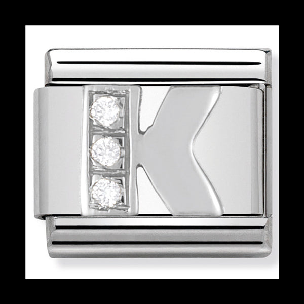 NOM-330301 11 COMP Classic ALPHABET st/steel, CZ & silver 925 (Letter K)