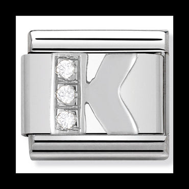 NOM-330301 11 COMP Classic ALPHABET st/steel, CZ & silver 925 (Letter K)
