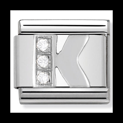 NOM-330301 11 COMP Classic ALPHABET st/steel, CZ & silver 925 (Letter K)