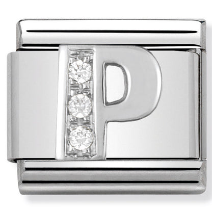 Classic Alph St/Steel Cz And Silver 925 Letter P