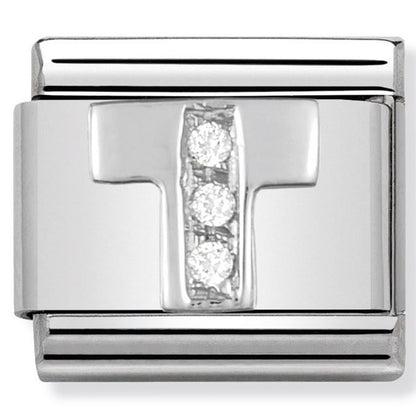 Classic Alph St Steel Cz And Silver 925 Letter T