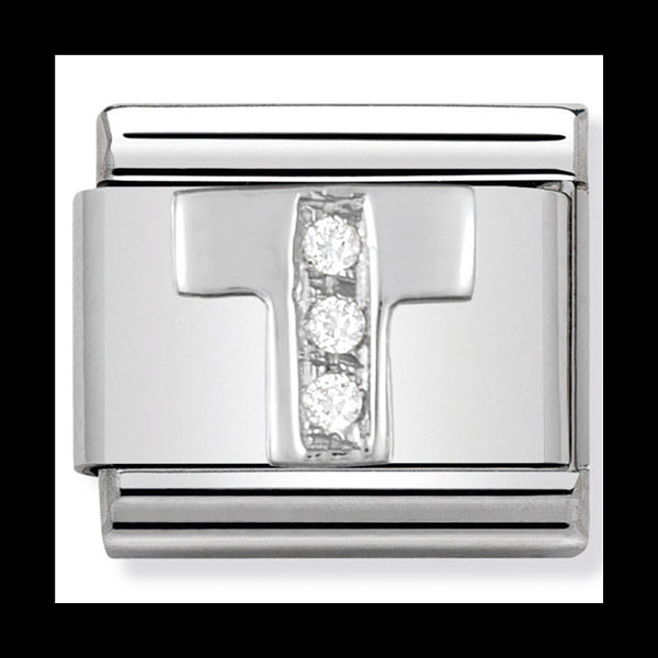 Classic Alph St Steel Cz And Silver 925 Letter T
