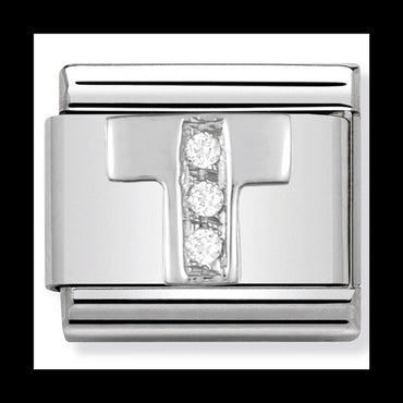 Classic Alph St Steel Cz And Silver 925 Letter T