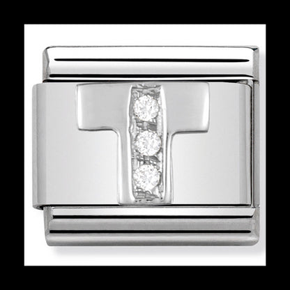 Classic Alph St Steel Cz And Silver 925 Letter T