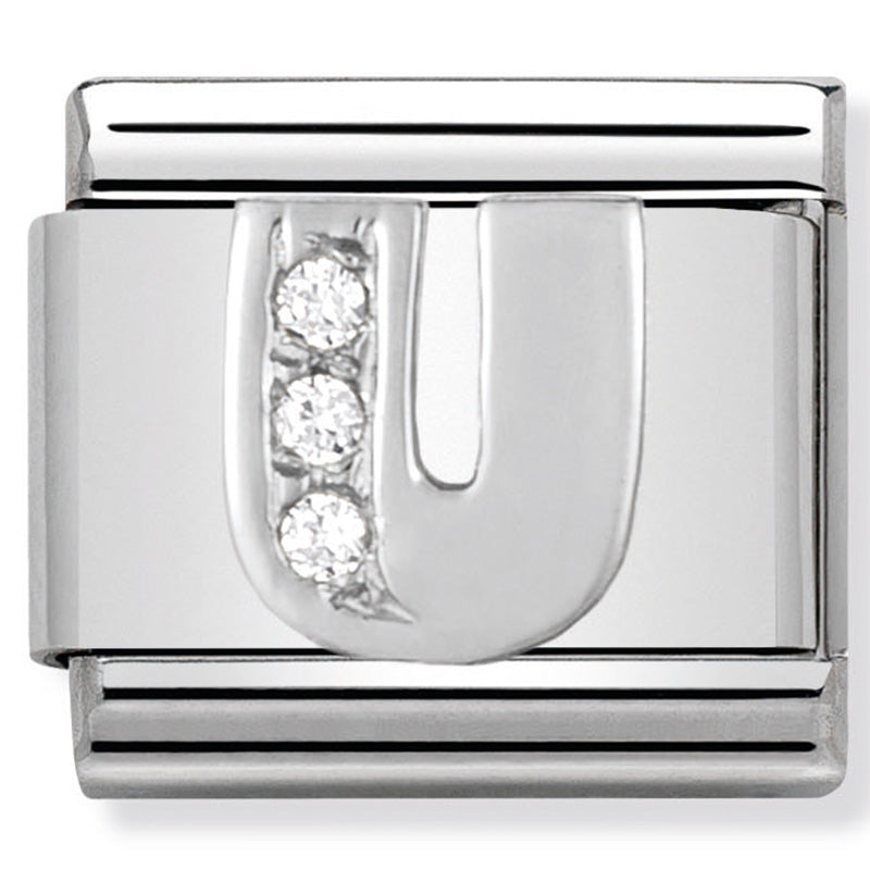 Classic Alph St/Steel Cz And Silver 925 Letter U