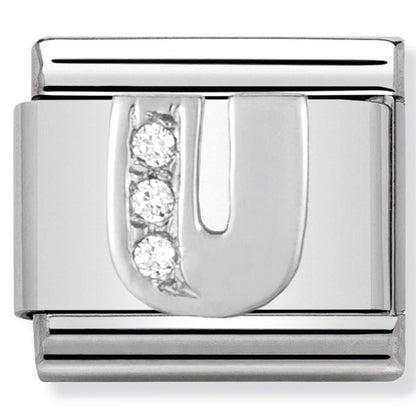 Classic Alph St/Steel Cz And Silver 925 Letter U