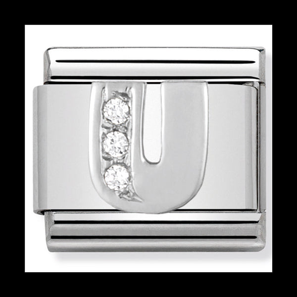 Classic Alph St/Steel Cz And Silver 925 Letter U