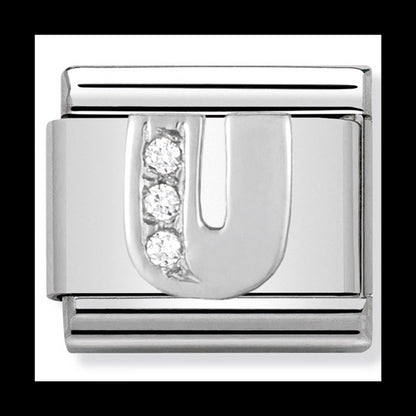 Classic Alph St/Steel Cz And Silver 925 Letter U