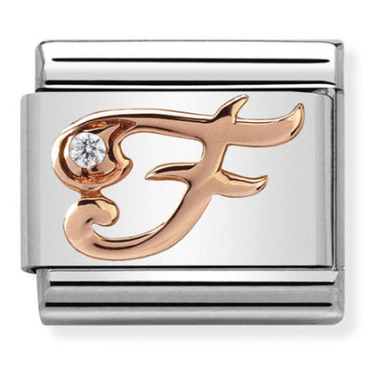 Classic Letters St/Steel Cz 9Ct Rose Gold (Letter F)