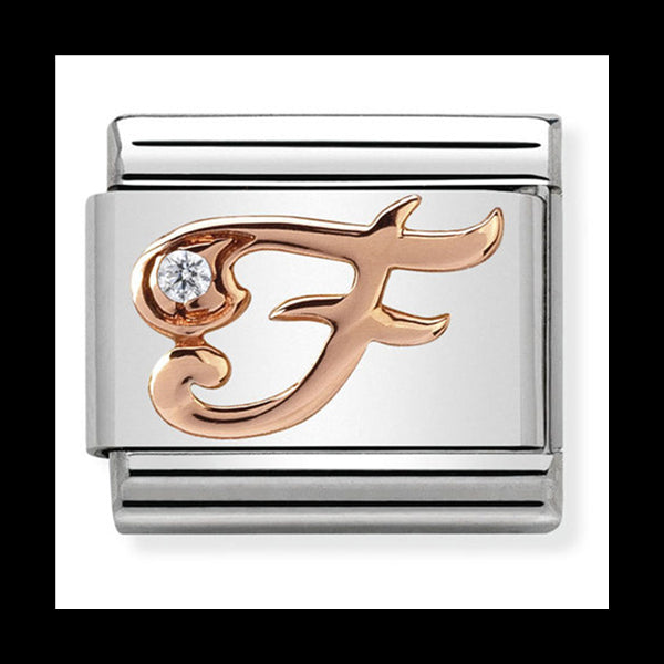 Classic Letters St/Steel Cz 9Ct Rose Gold (Letter F)