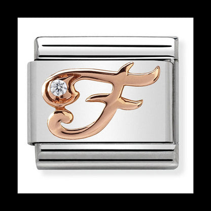 Classic Letters St/Steel Cz 9Ct Rose Gold (Letter F)